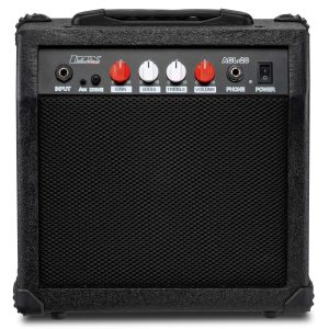 LyxPro Electric Guitar Amp 20 Watt Amplifier Built in Speaker Headphone Jack and Aux Input includes Gain Bass Treble Volume and Grind - Black
